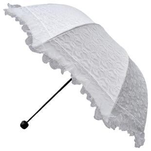 太阳伞防晒防紫外线纯白色蕾丝花边黑胶零透光三折叠晴雨伞女洋伞