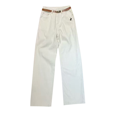 植绒白色直筒牛仔裤女冬季新款