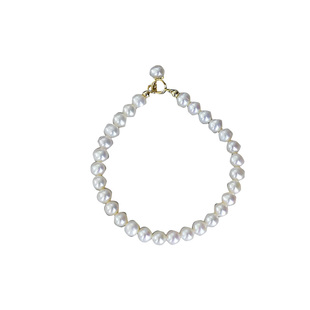 小立交 5mm近圆极强光天然淡水珍珠手链14K包金可挂福牌闺蜜礼物