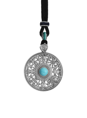 吉祥银佩足银做旧绿松石镂空吊坠