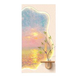 奶油风入户玄关装饰画海景水培绿植走廊过道挂画立体砂岩肌理壁画