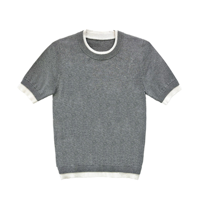 短袖棉圆领假两件毛衣灰色