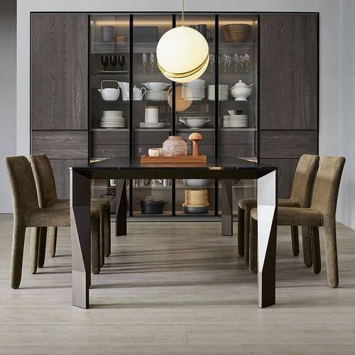 意式极简进口岩板餐桌长方形现代简约轻奢不锈钢网红高档岛台饭桌