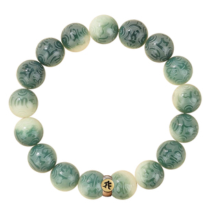 遇见普陀山六字箴言绿白菩提根手串男女款生肖本命佛盘玩佛珠手链
