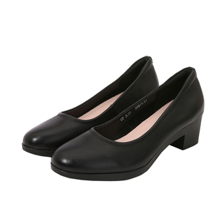 空乘工作鞋女黑色真皮软皮软面久站不累一体跟高铁乘务工装鞋软底