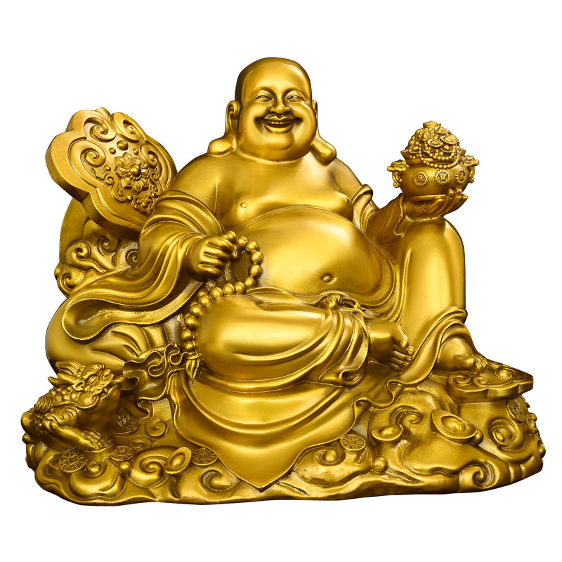纯黄铜如意弥勒佛摆件大肚佛笑佛