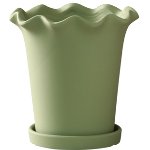 荷叶边手工素烧胚透气陶土花盆 种兰花绿植鲜花卉ins风带托盘瓷器