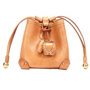 HALF WORK 头层牛皮抽绳水桶包真皮复古女包迷你小包单肩斜挎包包