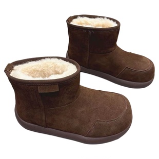 真皮女鞋厚底加绒小土豆雪地靴2025冬新款韩版加厚保暖短筒靴棉靴