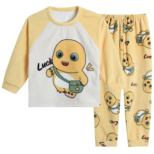 卡皮巴拉女童珊瑚绒睡衣秋冬薄款中大童套装可爱法兰绒儿童家居服