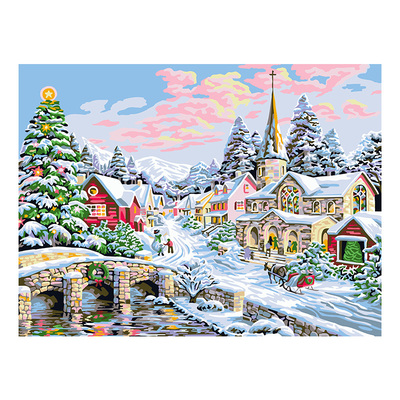 数字油画diy圣诞雪景填色油彩画