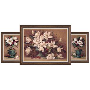 客厅装饰画美式复古新房乔迁壁画三联正品油画肌理沙发背景墙挂画