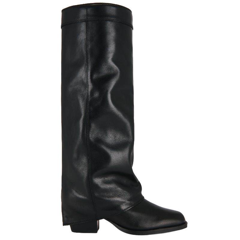Steve Madden WINNICK 皮质高跟长筒靴子黑色女款REVOLVE小众新款