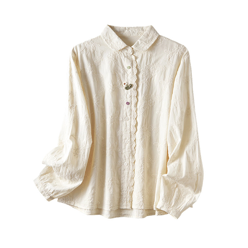 甜美文艺刺绣纯棉长袖衬衫女