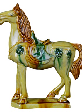 唐三彩陶瓷八骏马电视柜书房摆件