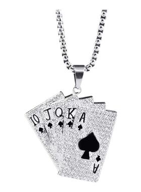 黑桃同花顺满钻扑克牌吊坠项链