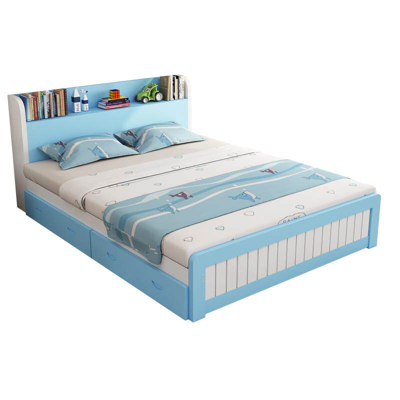 实木儿童床男孩单人学生床女孩公主床现代1.5m双人多功能带书架床