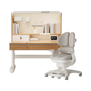 黑白调S2儿童学习桌Pro奶油白小学生书桌写字桌实木升降桌椅套装