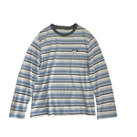 显白撞色灰蓝条纹长袖t恤女！春韩系慵懒宽松显瘦圆领休闲打底衫