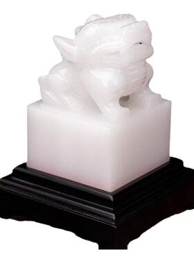 白玉石书房貔貅皮丘玉玺印章摆件