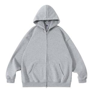 420g灰色连帽卫衣开衫男生2026新款春秋季百搭纯色外套上衣休闲