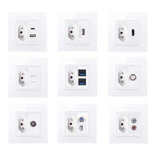 86型玻璃面板巴西带USB墙壁插座 巴西组合电视电脑 暗装巴规模块