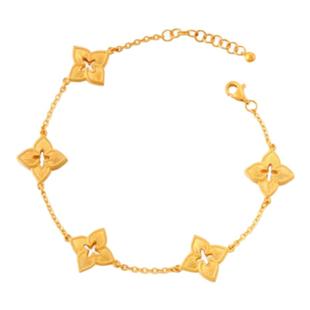 古法金布契拉丝四叶草手链 女轻奢纯银镀18K金花丝手镯高级感礼物