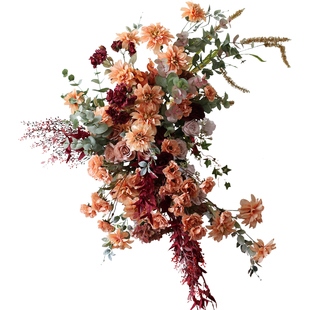 复古系花艺场景布置花卉仿真玫瑰插花婚礼舞台迎宾区花排花堆摆花