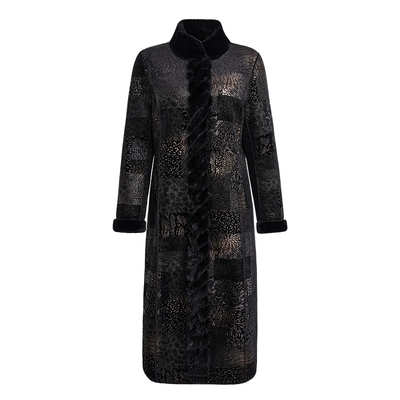 马天奴立领长款环保仿皮草大衣