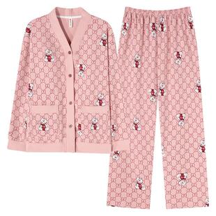 自带胸垫一体睡衣女春秋季长袖纯棉和服宽松大码开衫月子家居服冬