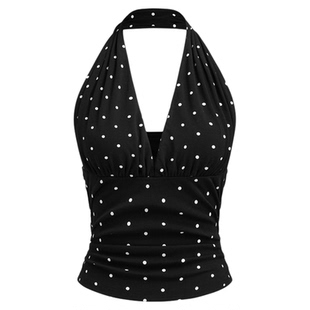 CIDER棉挂脖背心荡领波点褶皱性感外穿上衣114631621