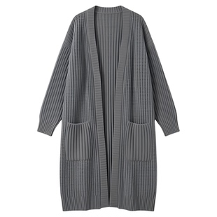 Solid color medium long loose cardigan纯色中长款宽松毛衣开衫
