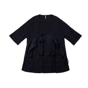 odbo/欧迪比欧长袖t恤女春夏新款中长款宽松上衣拼接层次感打底衫