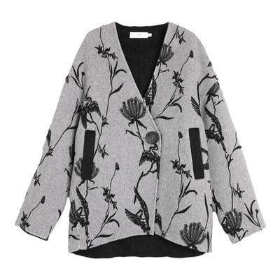 西町村屋复古印花短款羊毛大衣女