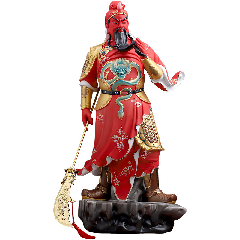 戴玉堂陶瓷立岩关公武财神像供奉摆件关帝圣君关二爷客厅桌面装饰