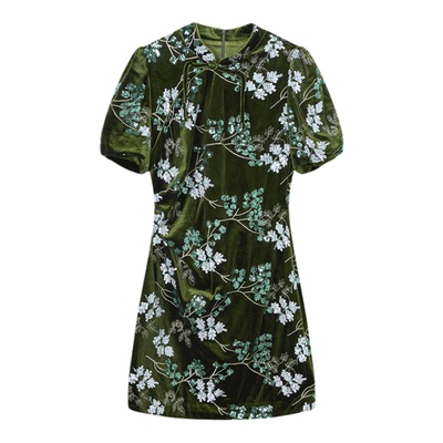 Jamor加墨新中式旗袍裙2025秋冬季新款复古印花裙子气质金丝绒