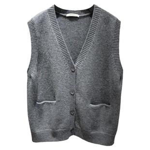 细米定制 高品质V领针织开衫马甲背女大口袋马夹外穿坎肩春秋上衣
