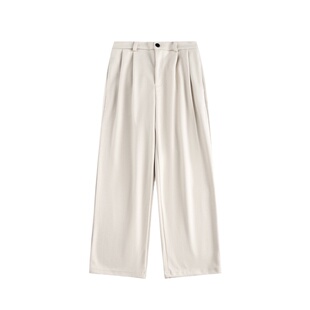 Point lamp 冬季复古米白色毛呢休闲西裤男高级感加厚阔腿长裤