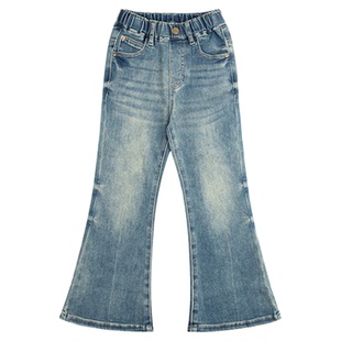 RBIGX瑞比克童装2025秋季新款简约百搭复古水洗微喇女童牛仔裤