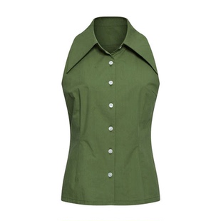 Chings 1950年代中古复刻削肩衬衫 直角肩复古彩色显瘦棉布上衣夏