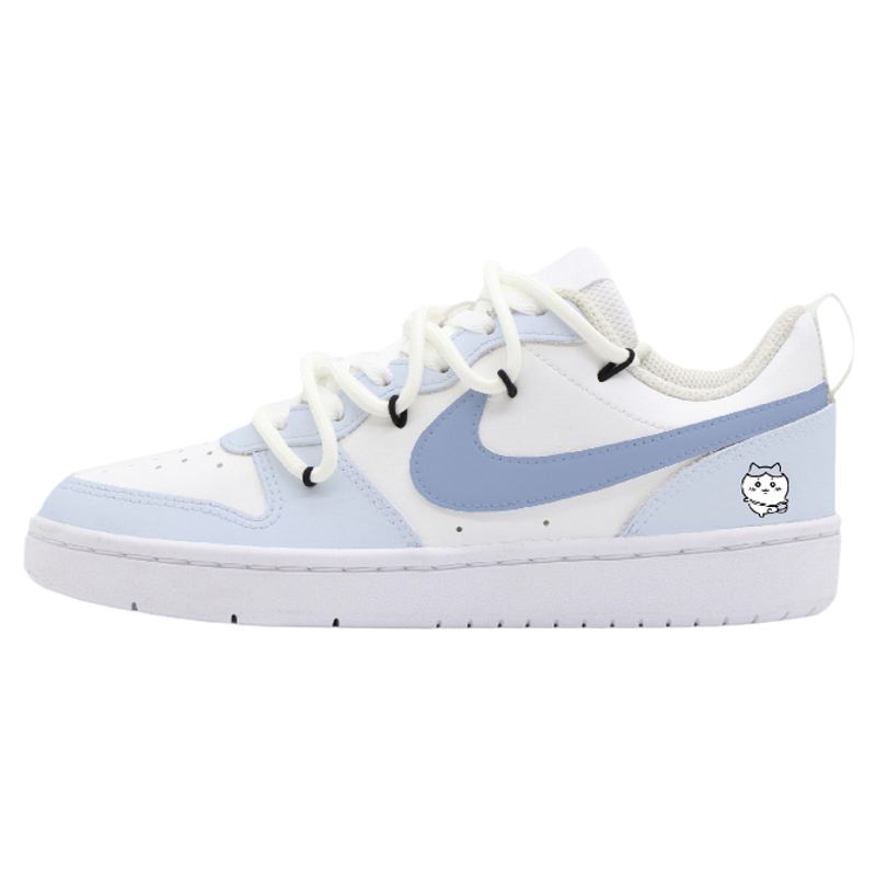 定制球鞋Nike Court Borough小八 少女高街双鞋带低帮板鞋GS蓝白