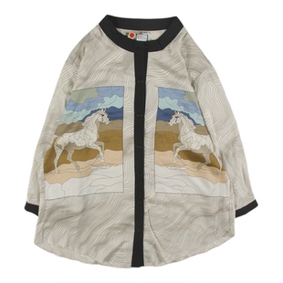 vintage日系复古着港风宽松衬衣油画巴洛克长袖碎印花衬衫男女790