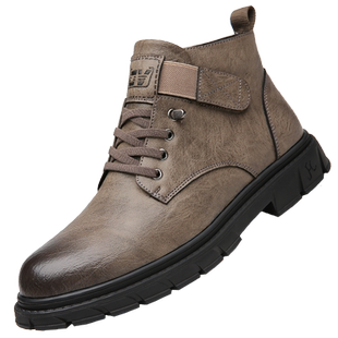 马丁靴男款冬季加绒保暖高帮皮鞋男士真皮棉鞋复古工装软底靴子男