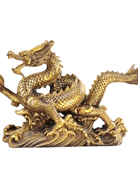 纯黄铜龙摆件复古国风装饰品客厅办公室招财镇宅黄铜工艺品五爪龙