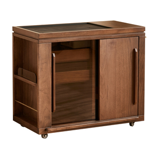 yamoo北美黑胡桃木茶水柜新中式实木茶边柜家用可移动储物收纳柜