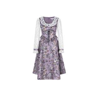 LULUALWAYS【商场同款】25秋季新款优雅收腰显瘦提花蕾丝连衣裙女