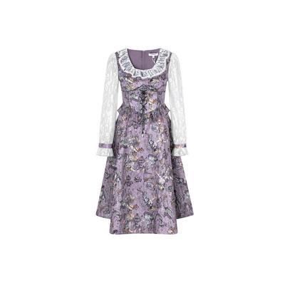 LULUALWAYS【商场同款】25秋季新款优雅收腰显瘦提花蕾丝连衣裙女