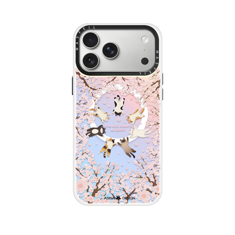 桃花小猫适用苹果17Promax手机壳15磁吸支架iPhone16Pro保护套网红创意plus全包可爱14超薄13新款高级感女12