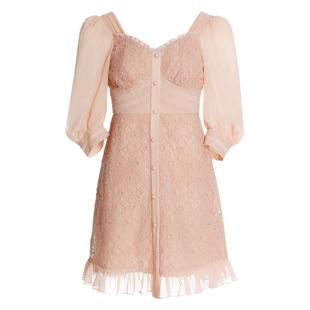 HONB红贝缇商场同款闪耀星空2022夏重工蕾丝拼接雪纺盘口连衣裙