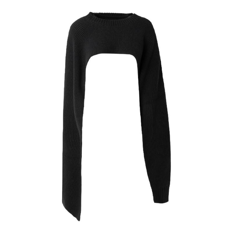 ourhour 一只袖 黑灰套头不对称开衩针织披肩 女秋设计感外搭围巾